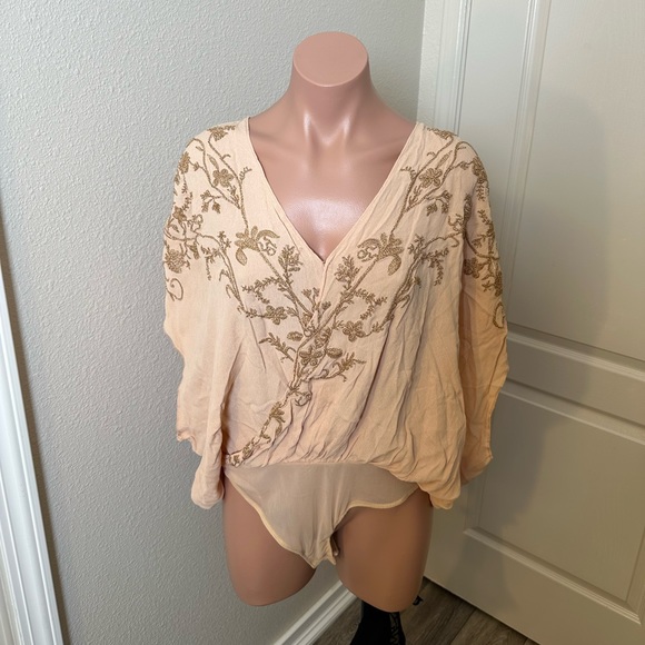 Free People Tops - Intimately By Free People Embroidered Slouch Blouse Bodysuit Top Sz L